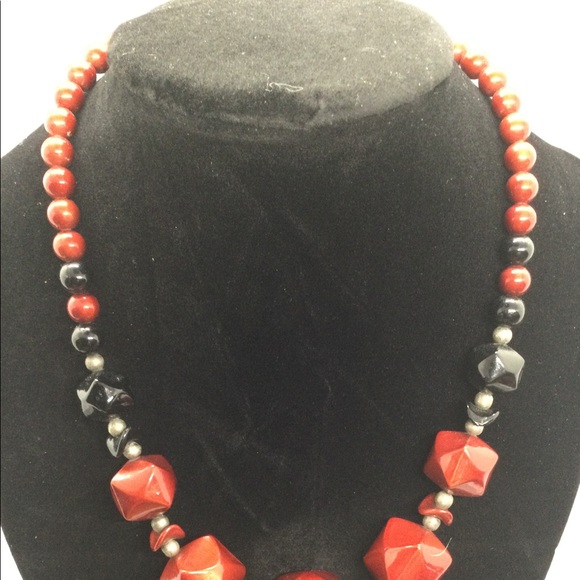 Vintage Metal Red Black Silver Tone OOAK Choker - Picture 6 of 11